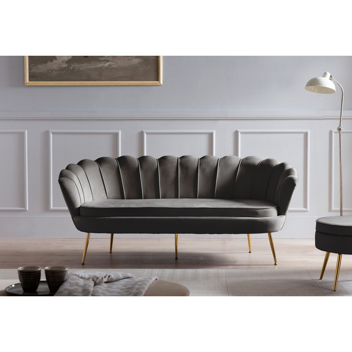 Muschelsofa 3-Sitzer aus Samt Schwarz – Bild 6