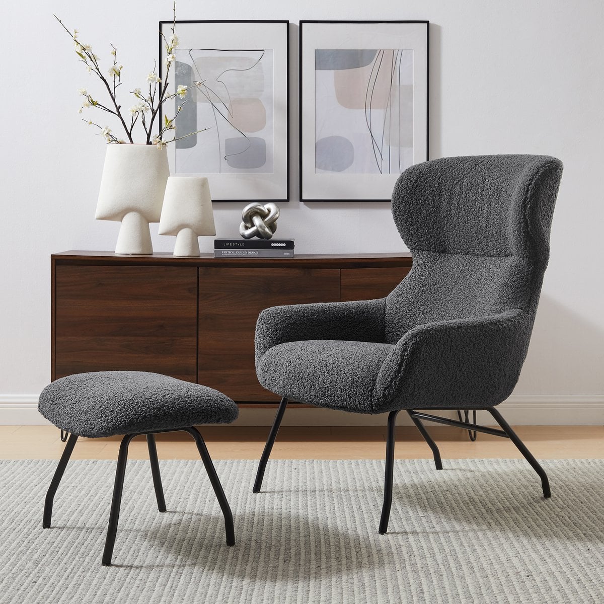 Sessel und Hocker Set Teddyfell – Bild 2
