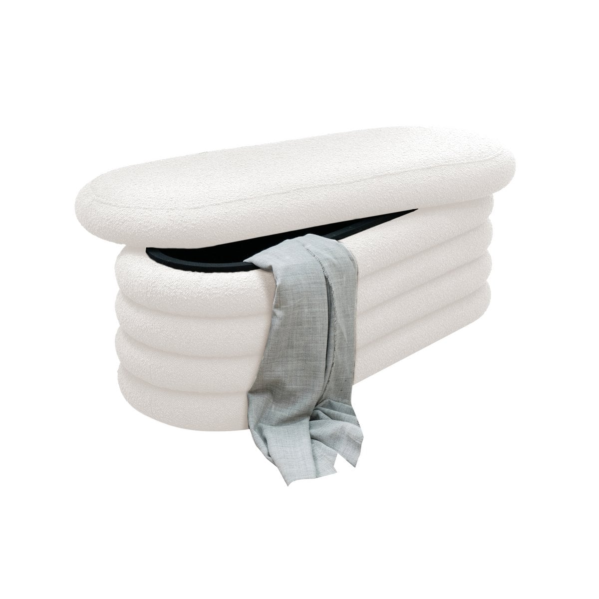 Bouclé Polsterhocker/Bettbank Weiß – Bild 3