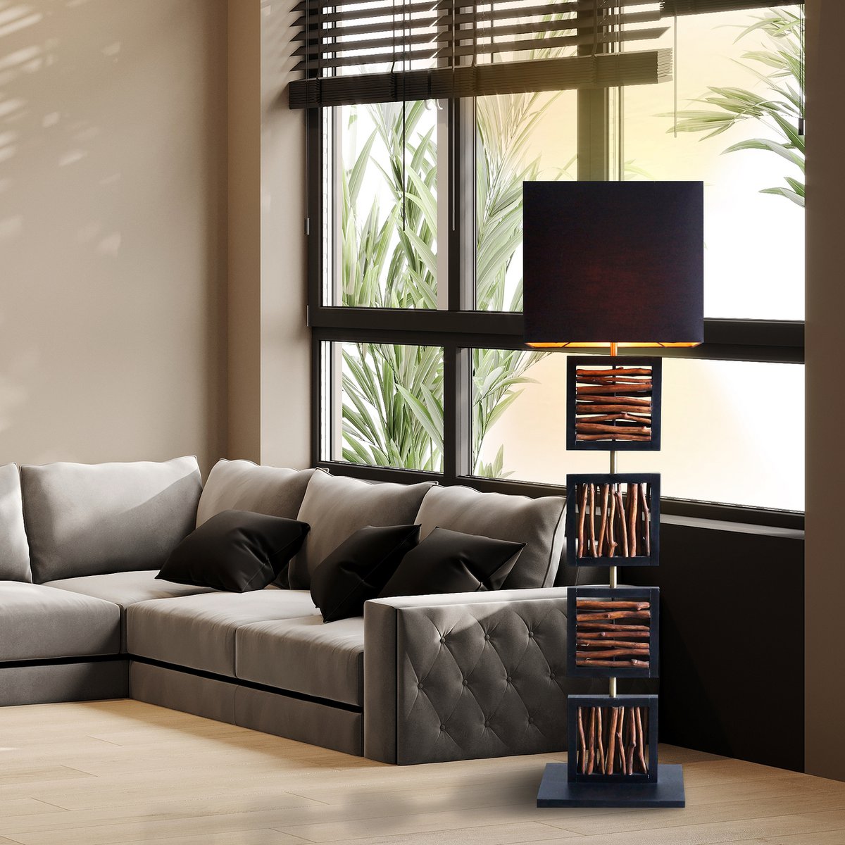 Stehleuchte Treibholz Natur/Schwarz 163 cm – Bild 12