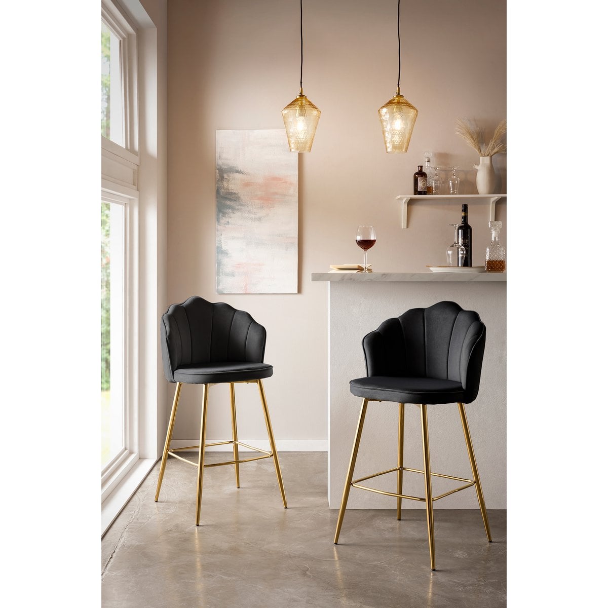 Barhocker Muscheldesign 2er Set aus Samt – Bild 2