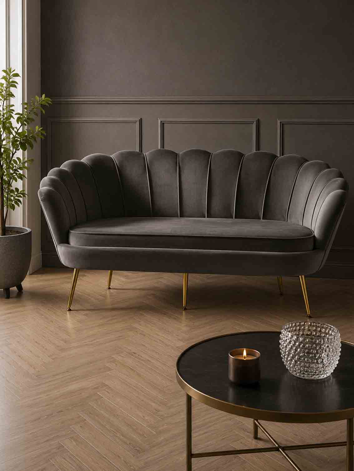 Muschelsofa 3-Sitzer aus Samt Schwarz