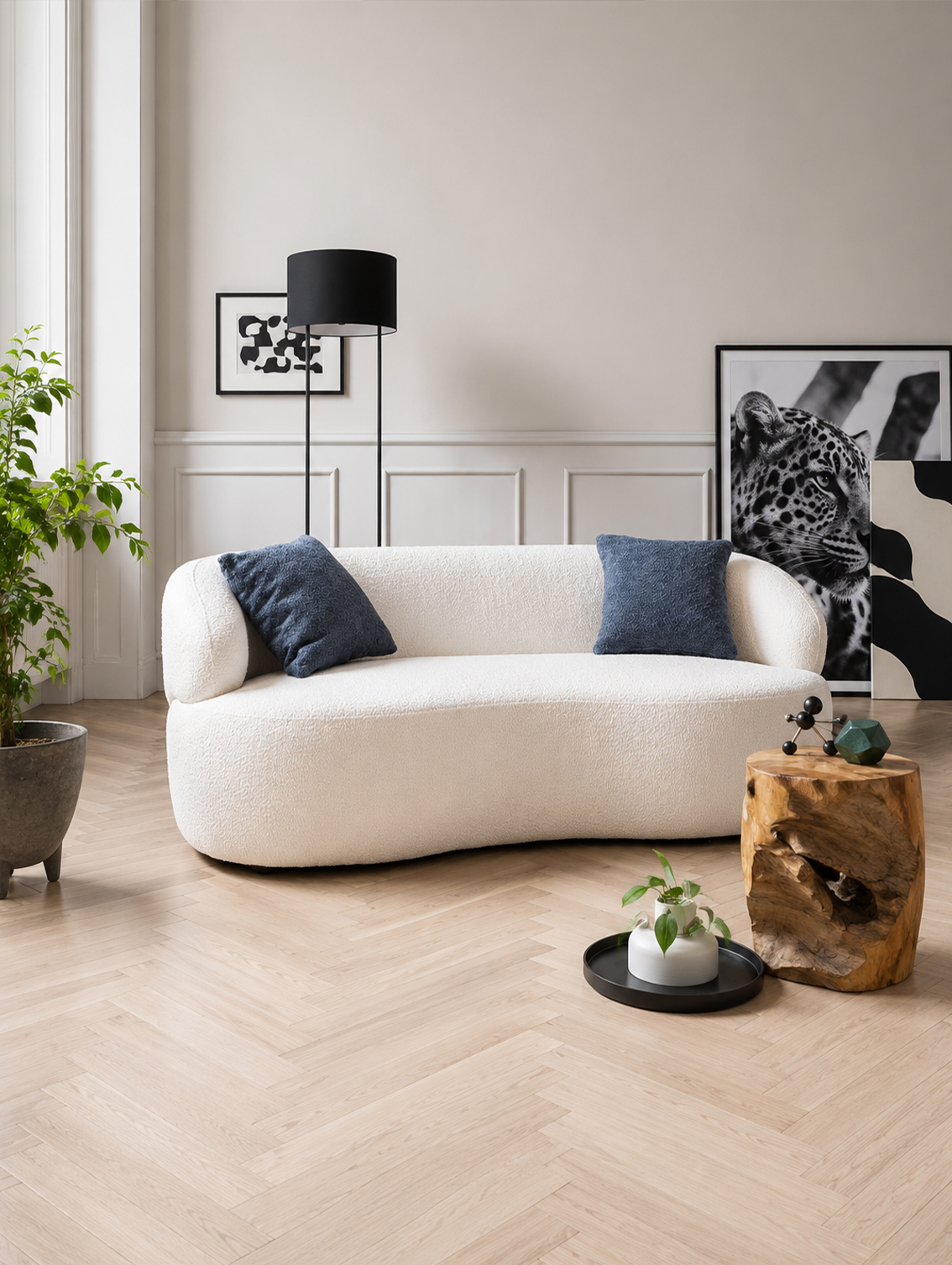Nierensofa 2-Sitzer Bouclé Stoff Weiß – Bild 2