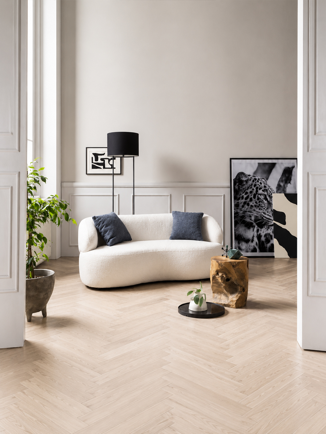 Nierensofa 2-Sitzer Bouclé Stoff Weiß