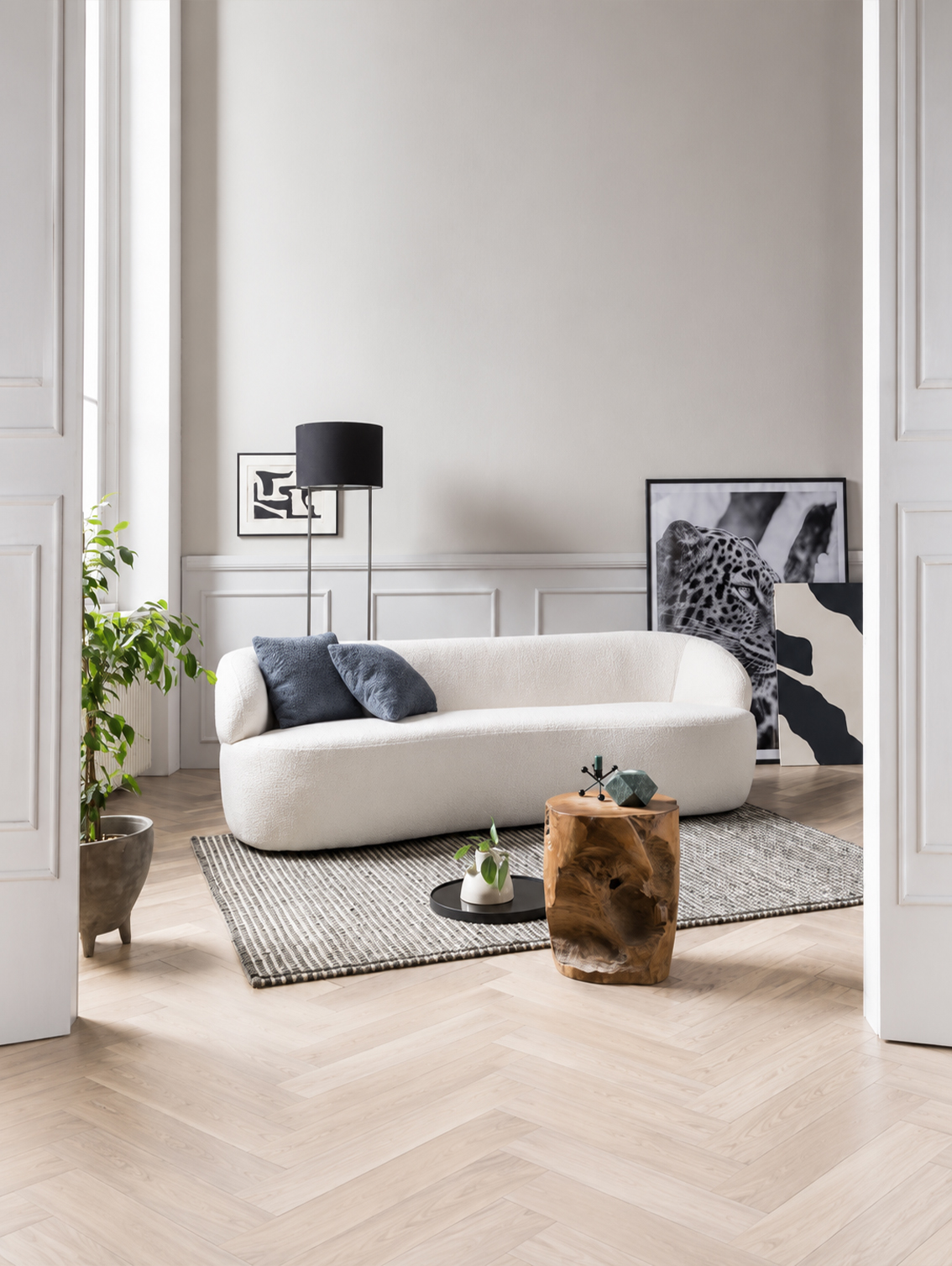 Nierensofa 3-Sitzer Bouclé Stoff Weiß – Bild 2