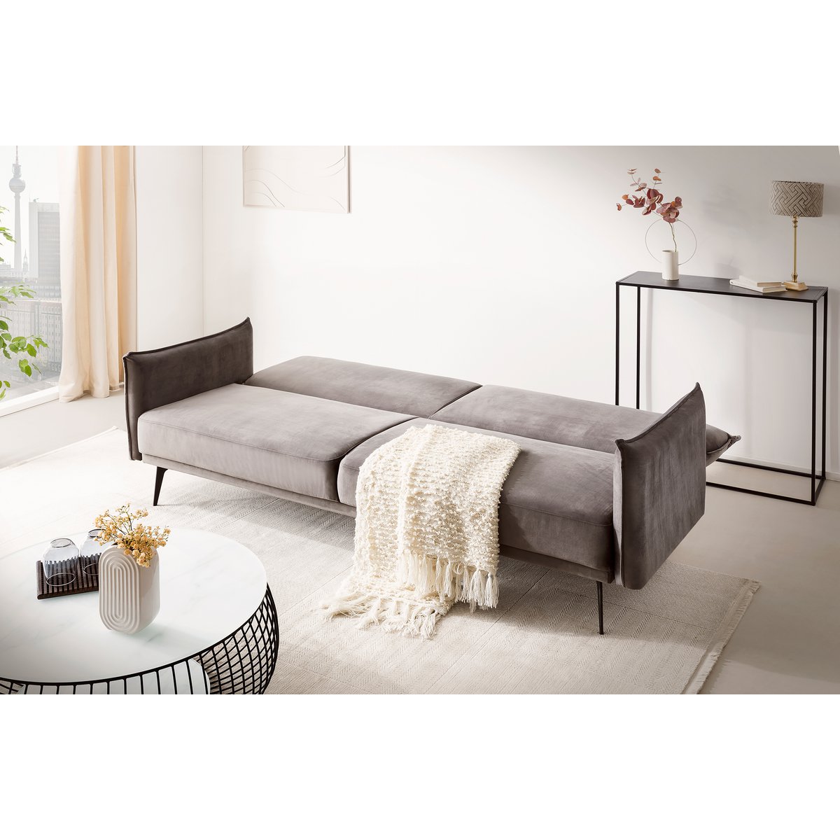 3-Sitzer Sofa Samt Grau – Bild 9