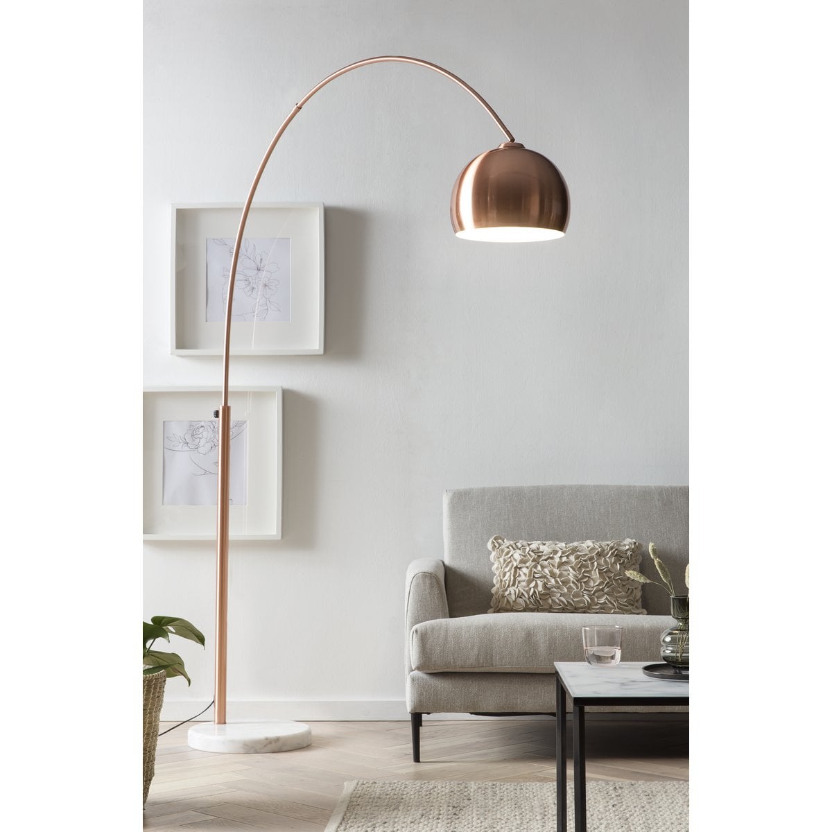 Bogenlampe Kupfer mit Marmorfuß – Bild 2