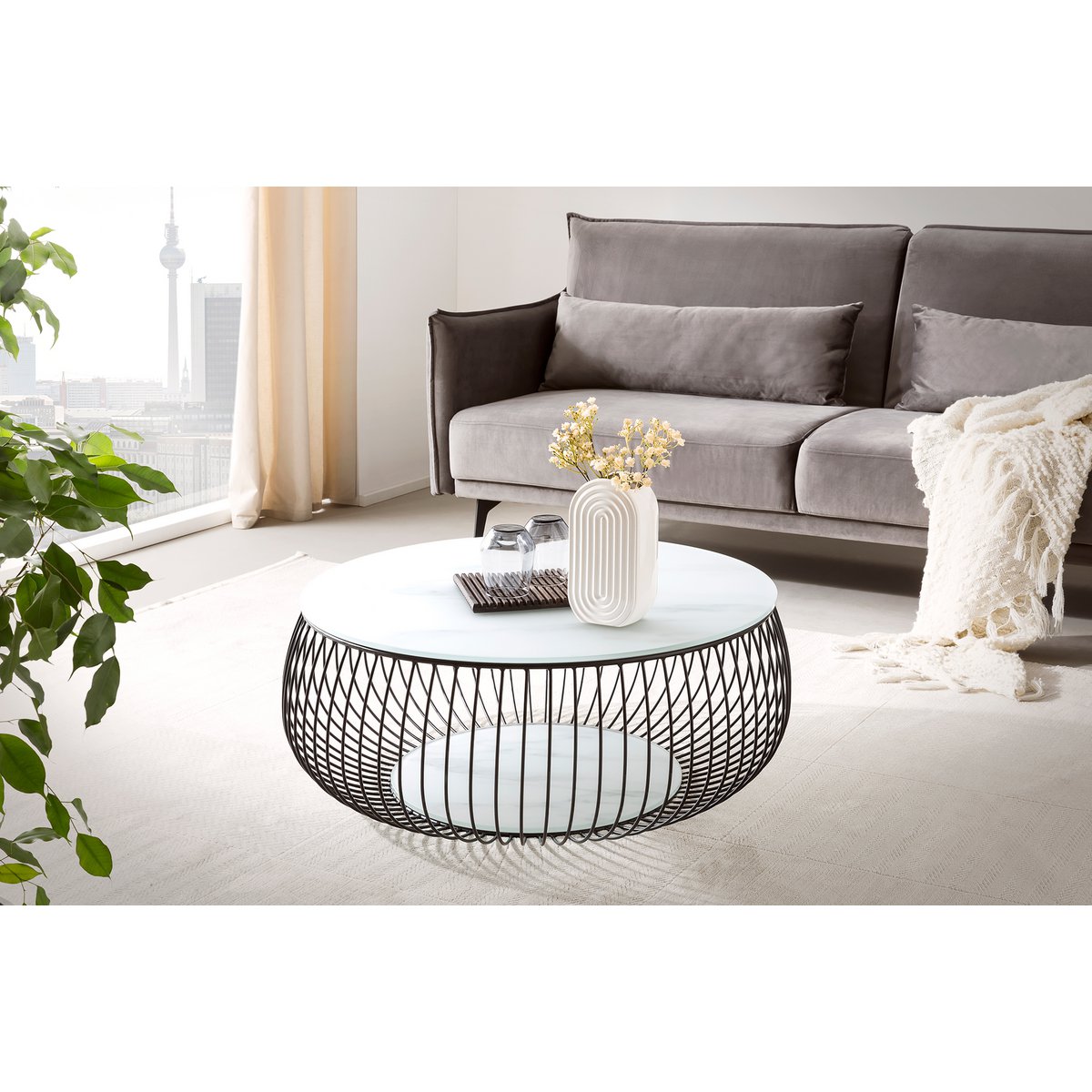Couchtisch Ø 86 cm Schwarz/Weiß – Bild 2