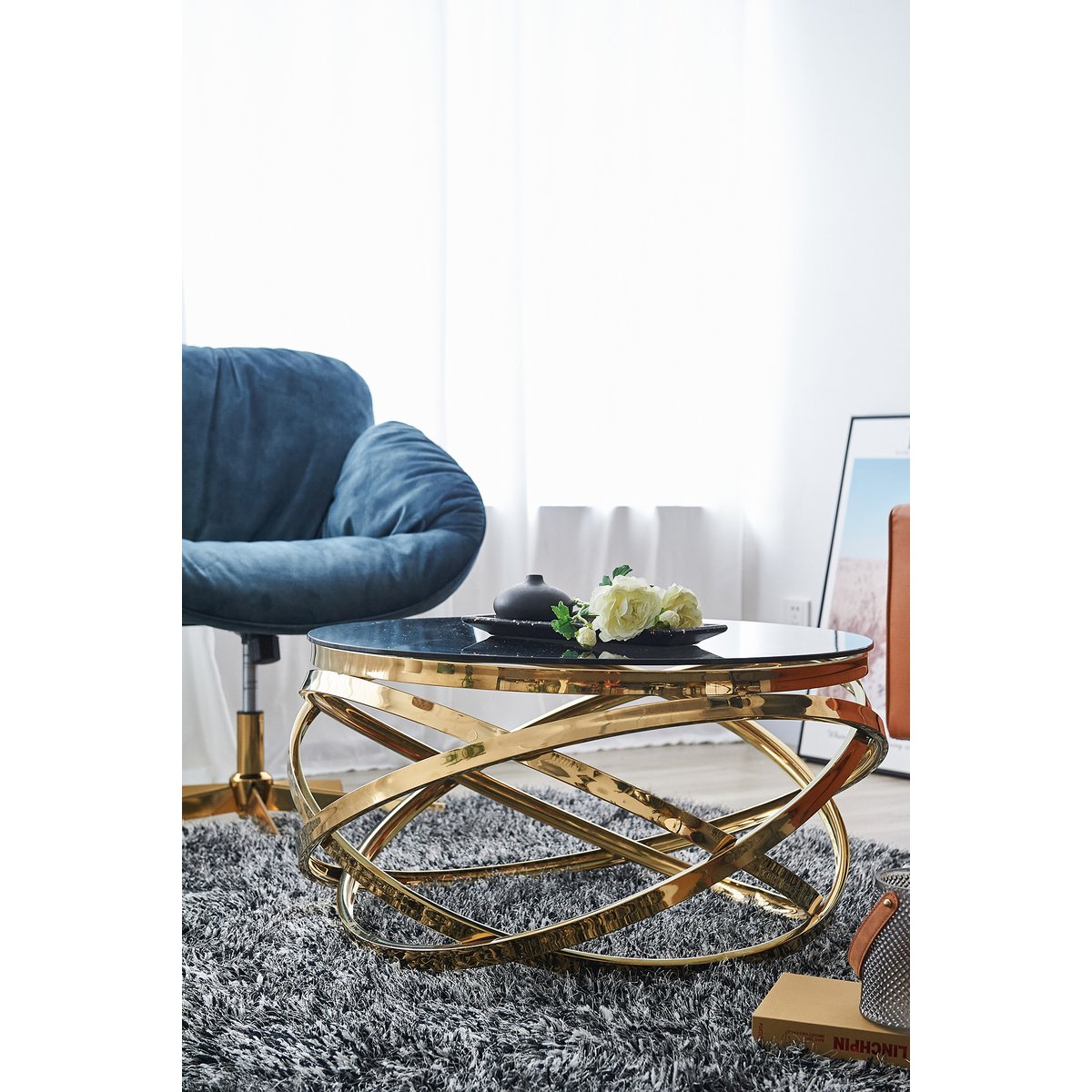 Couchtisch Gold/Grau Ø 80 cm – Bild 6