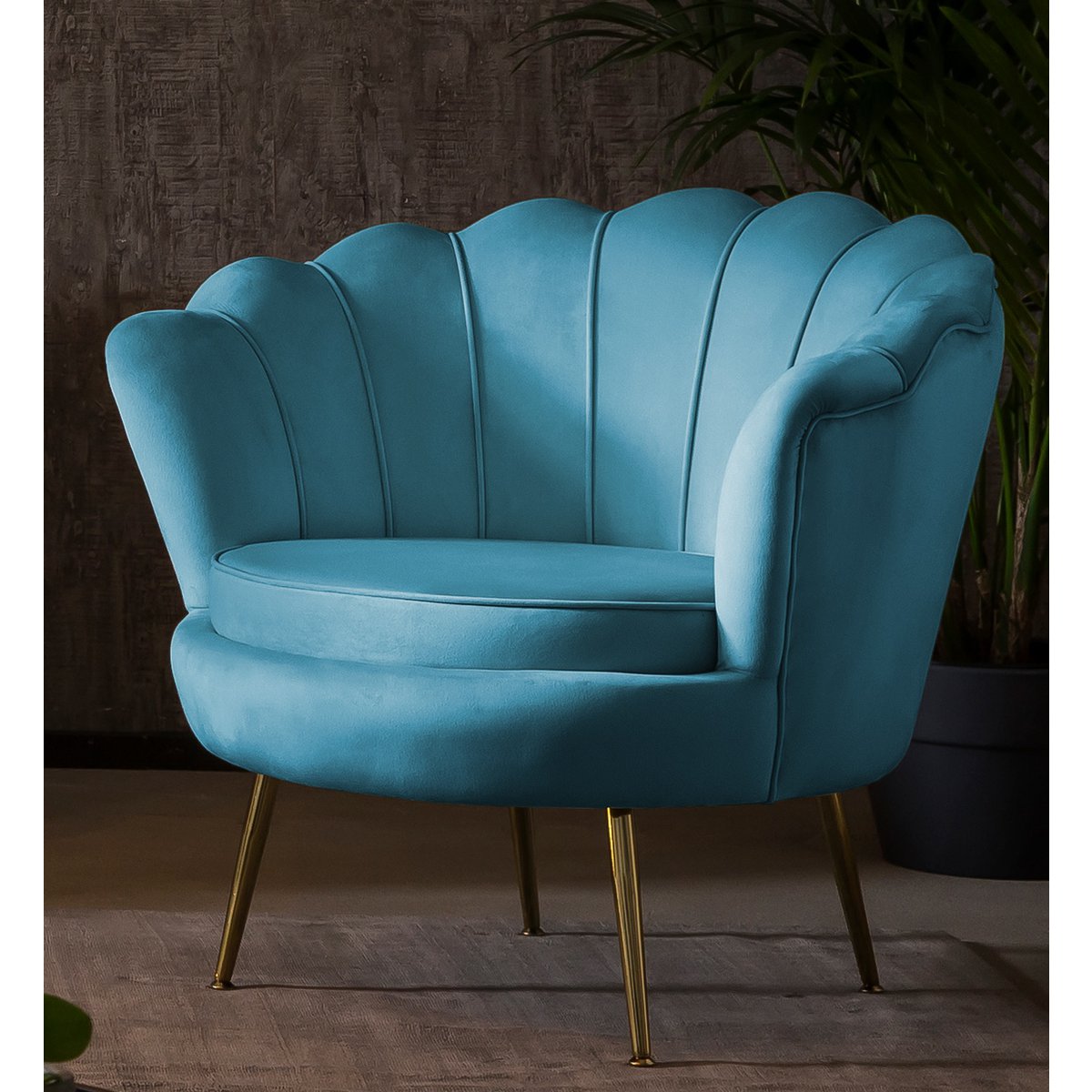 Muschelsessel aus Samt Blau