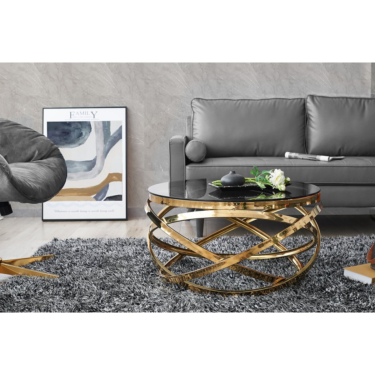 Couchtisch Gold/Grau Ø 80 cm
