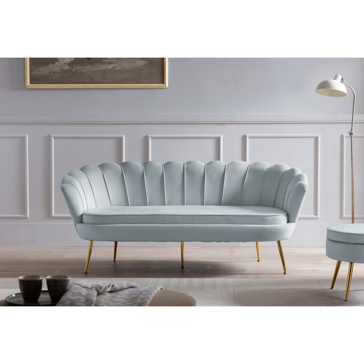 Muschelsofa 3-Sitzer aus Samt Hellgrau – Bild 6