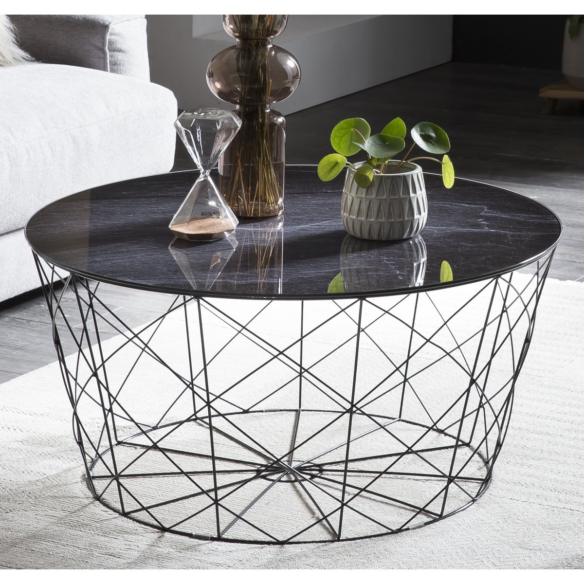 Couchtisch mit Metallkorb Ø 80 cm