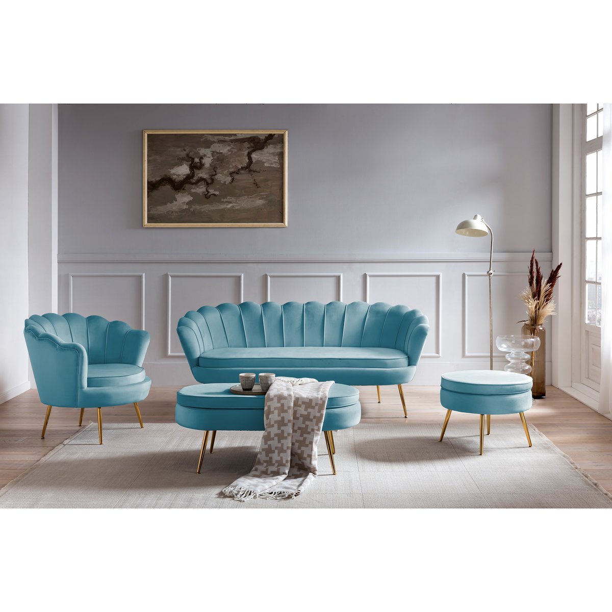 Muschelsessel aus Samt Blau – Bild 7