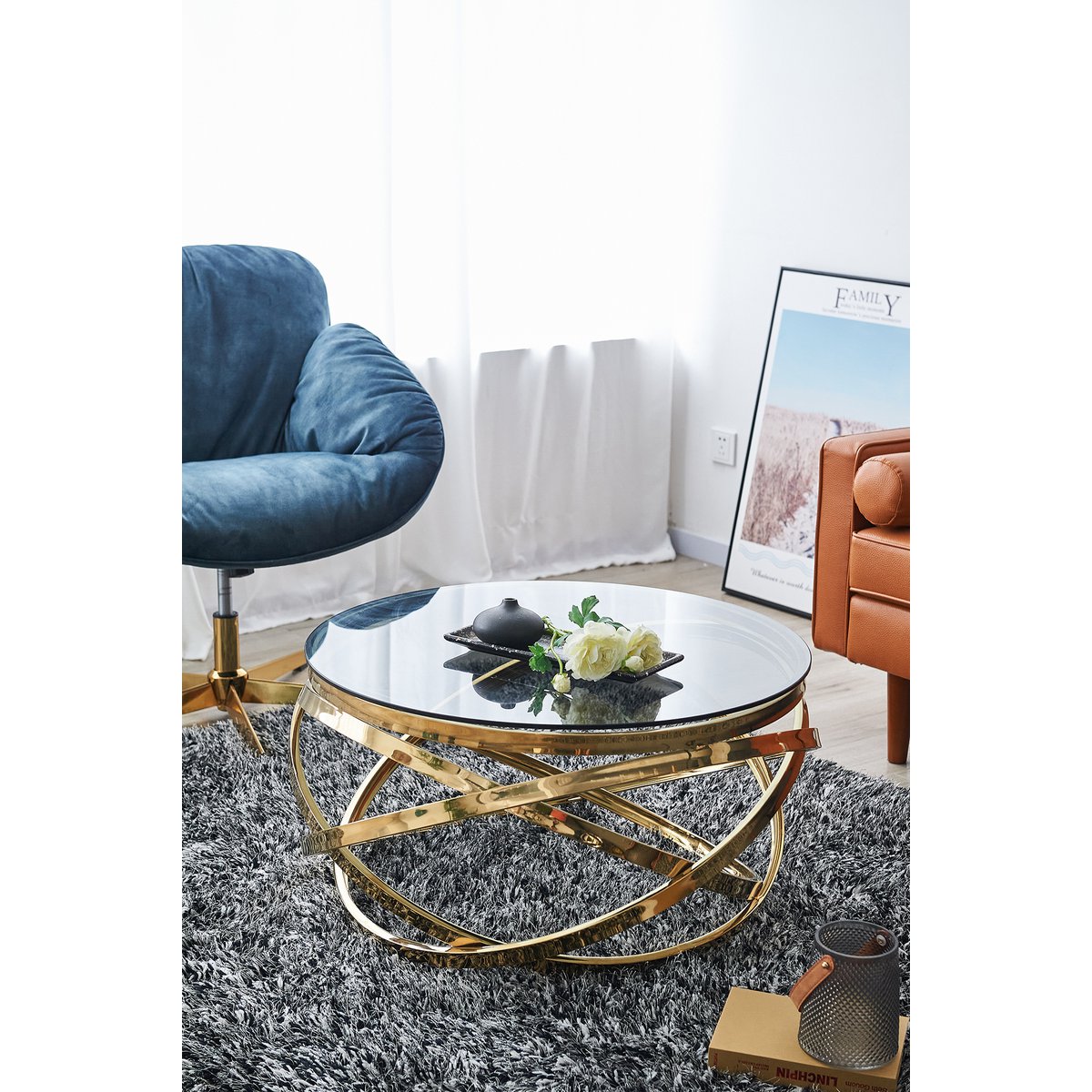 Couchtisch Gold/Grau Ø 80 cm – Bild 5