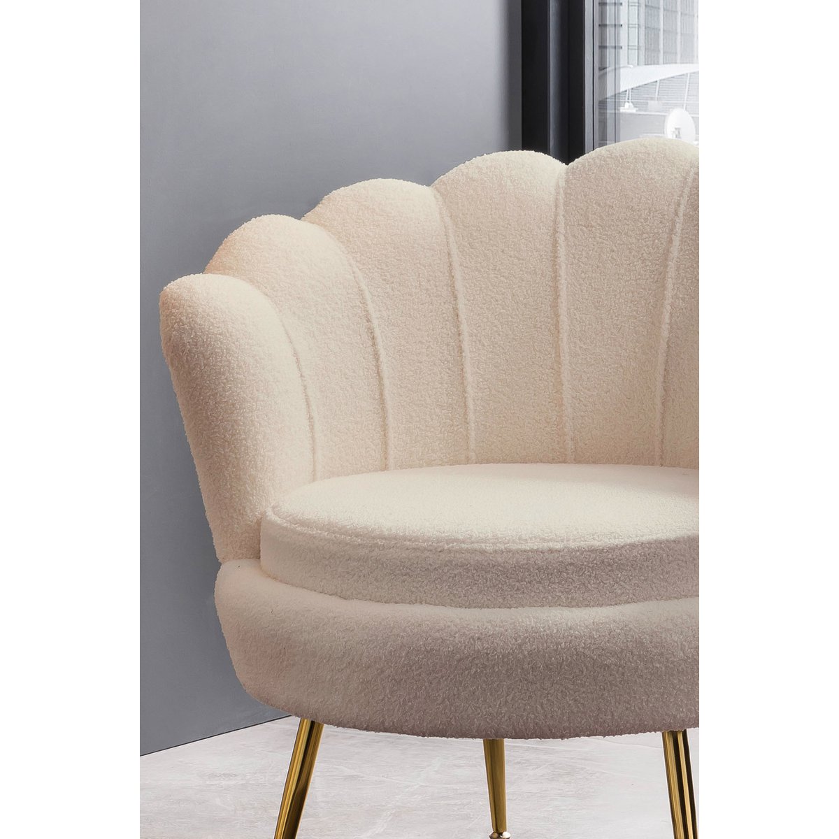 Muschelsessel mit Bouclé-Stoff – Bild 2