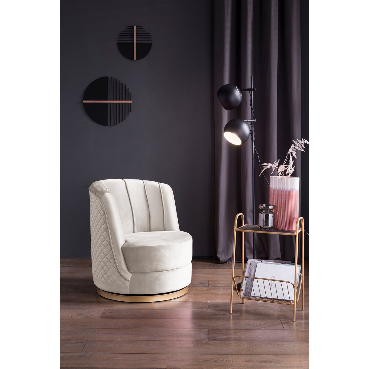 Drehsessel aus Samt Beige
