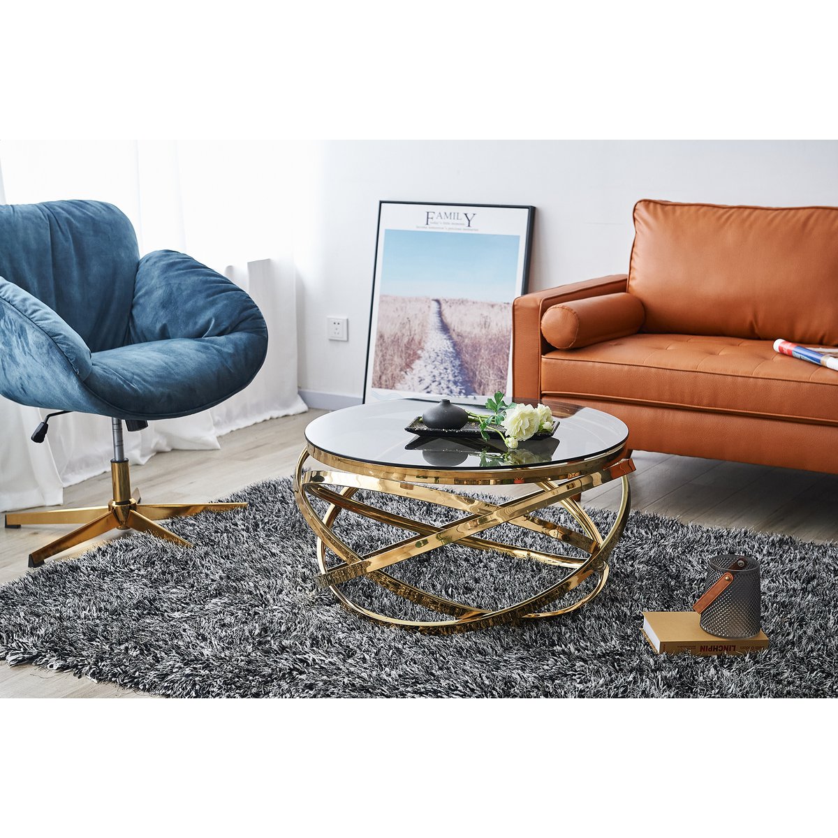 Couchtisch Gold/Grau Ø 80 cm – Bild 3