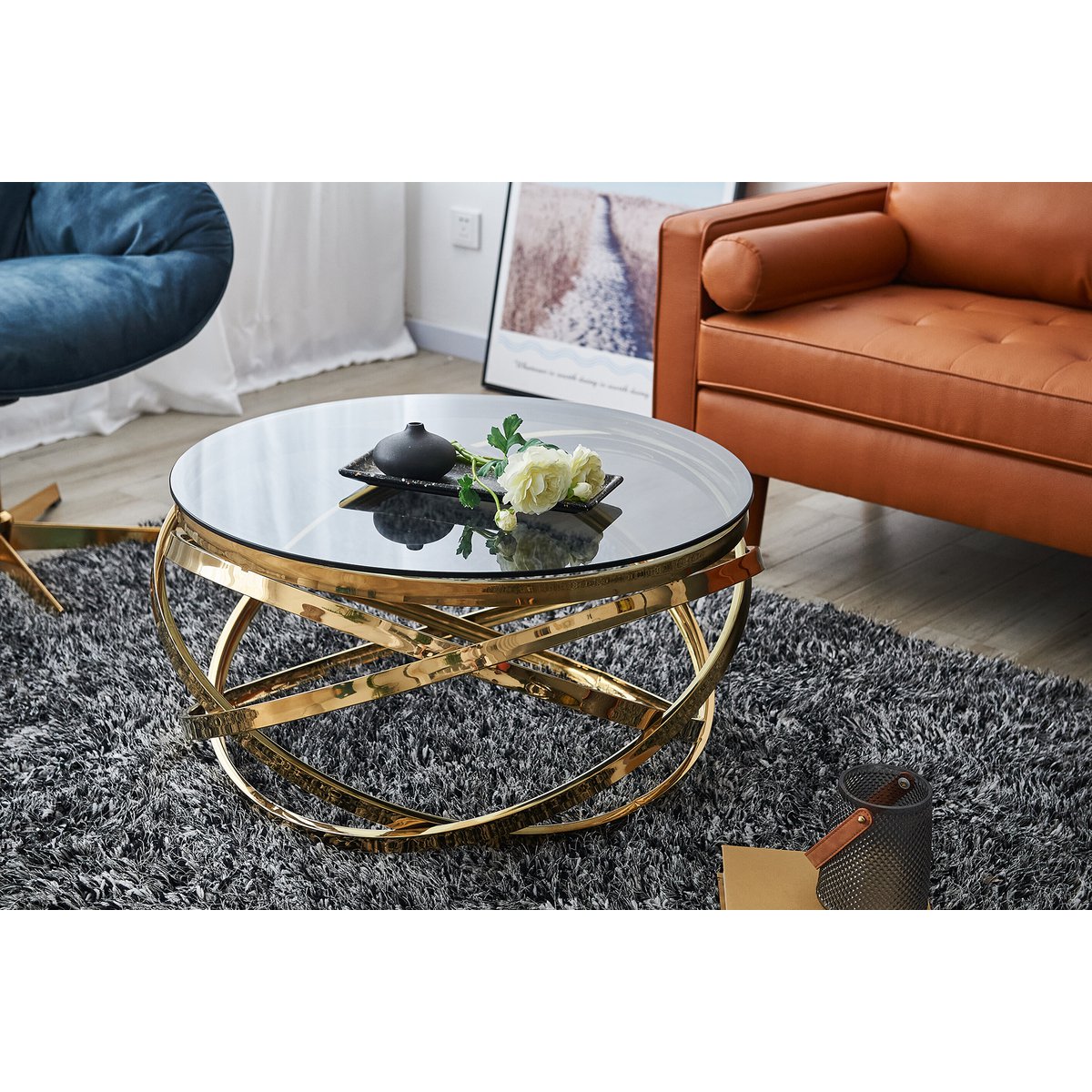Couchtisch Gold/Grau Ø 80 cm – Bild 4