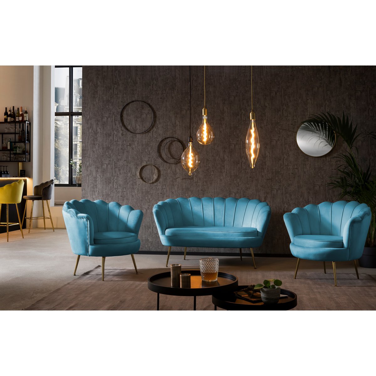 Muschelsessel aus Samt Blau – Bild 6