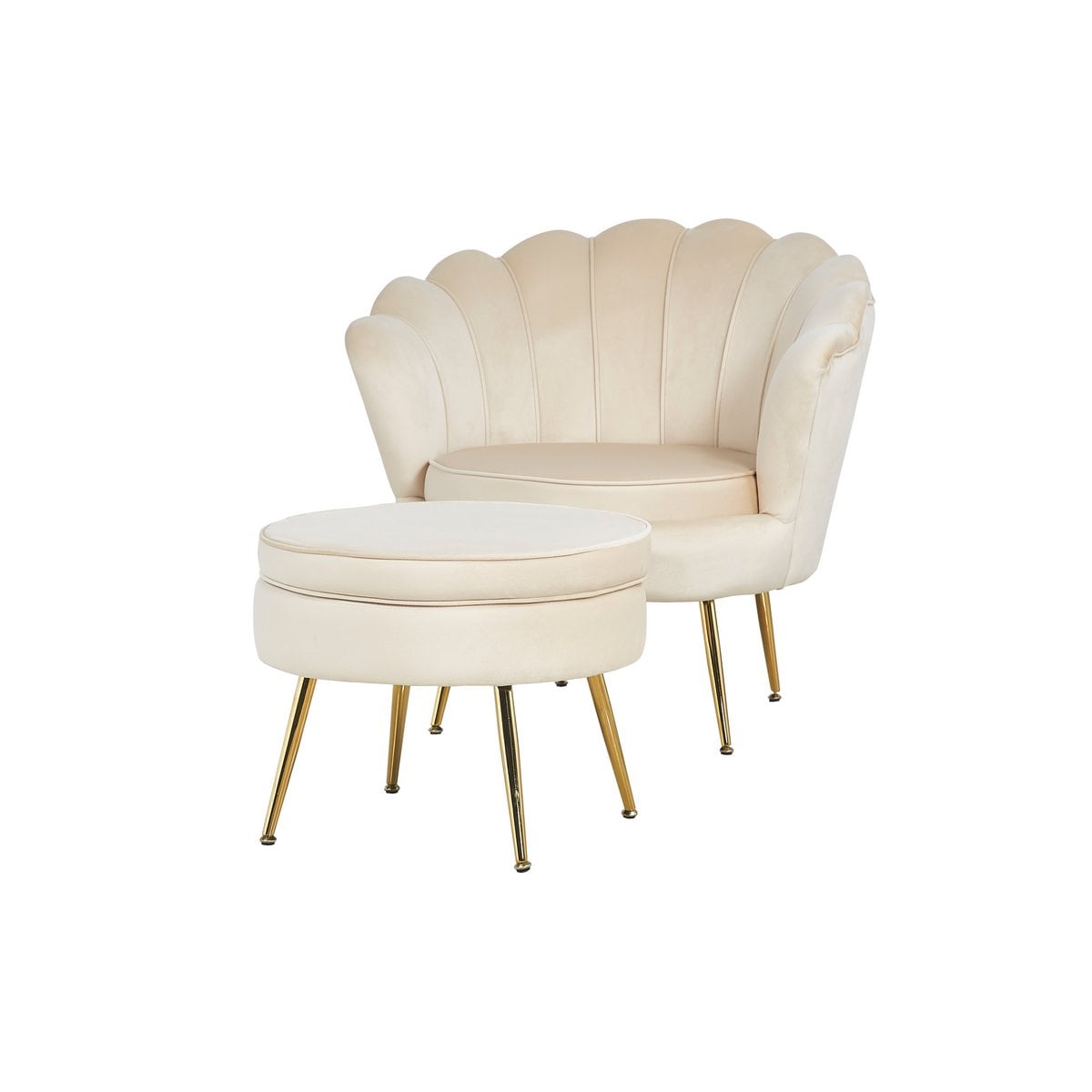 Sitzpouf rund aus Samt Beige – Bild 7