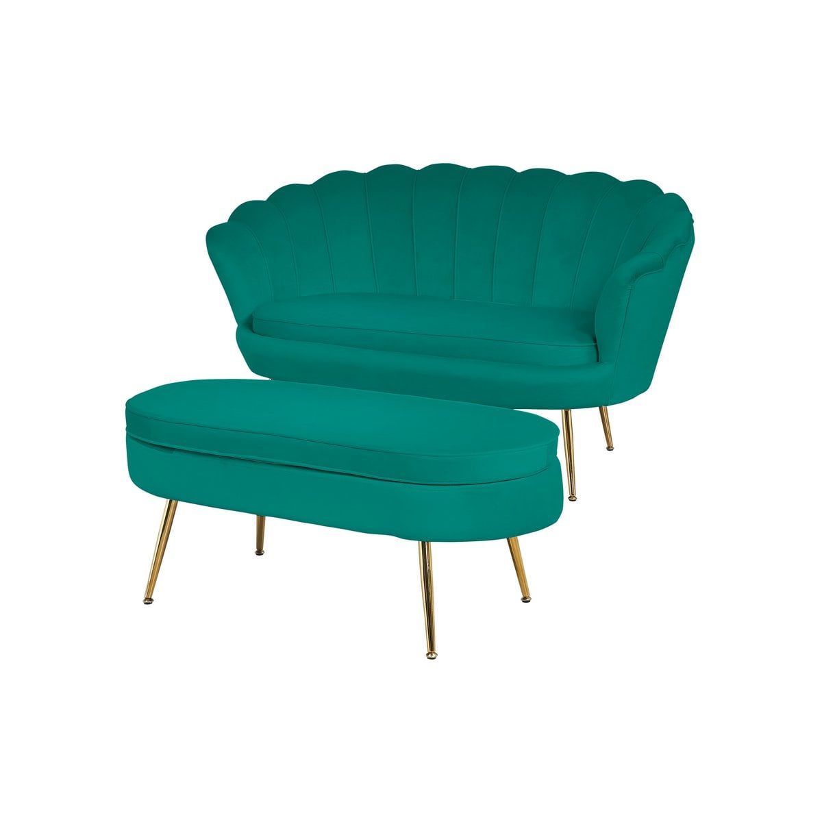 Sitzpouf oval aus Samt Grün – Bild 7