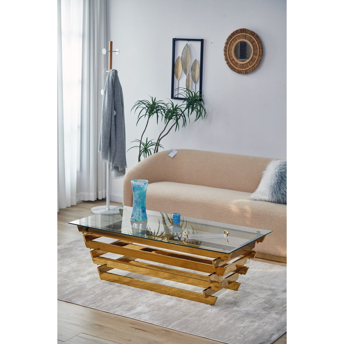 Couchtisch 130x70 cm Gold/Klarglas – Bild 3