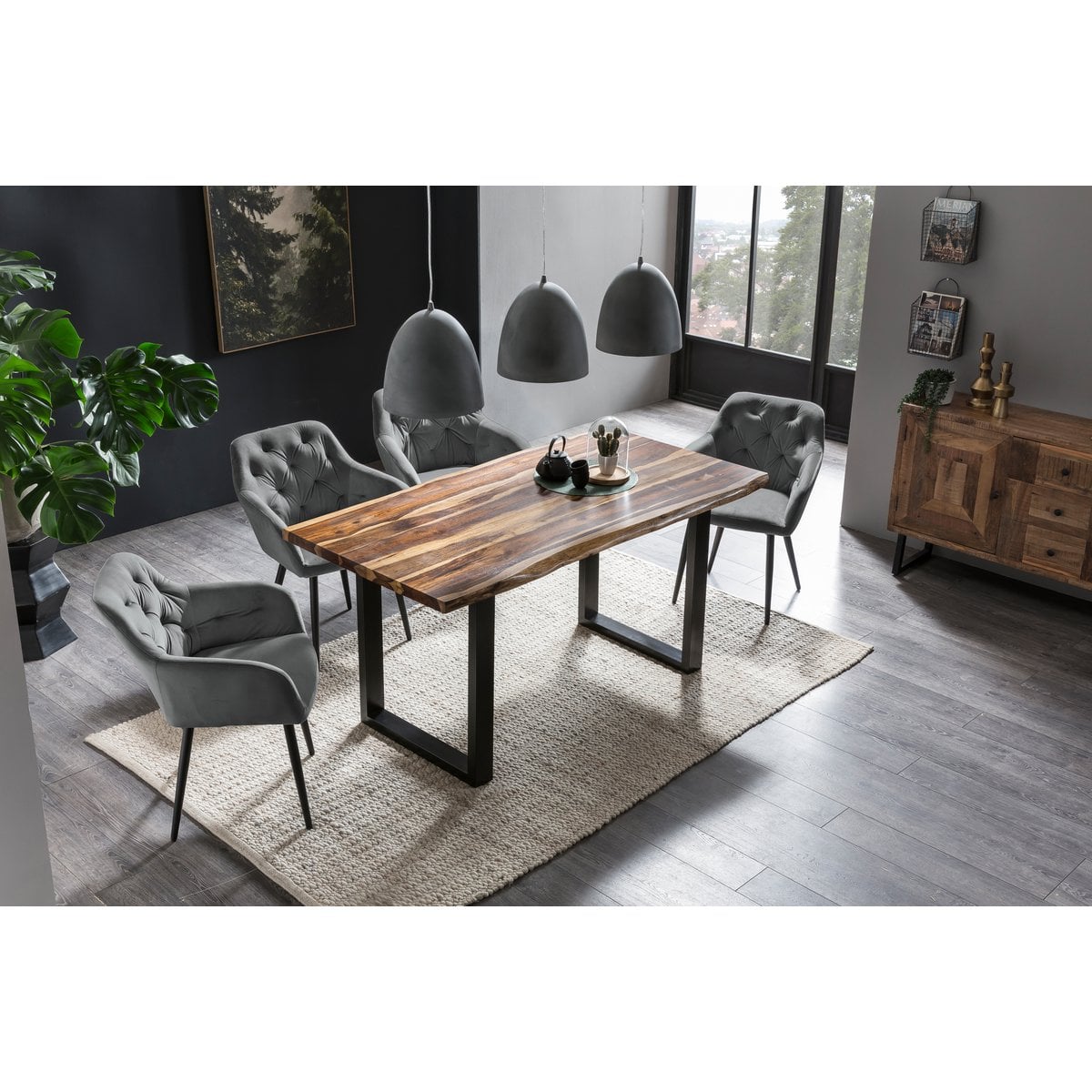 Armlehnstuhl grau Samt – Bild 7