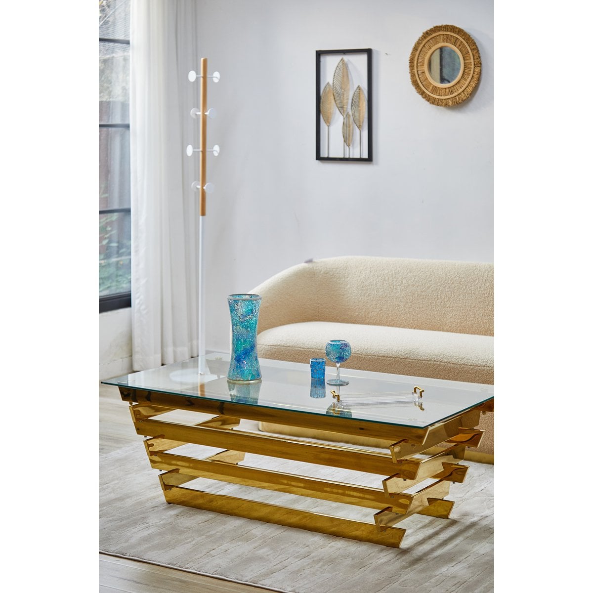 Couchtisch 130x70 cm Gold/Klarglas – Bild 5