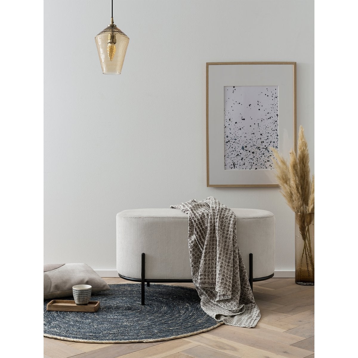 Polsterhocker Cord Optik Beige – Bild 3