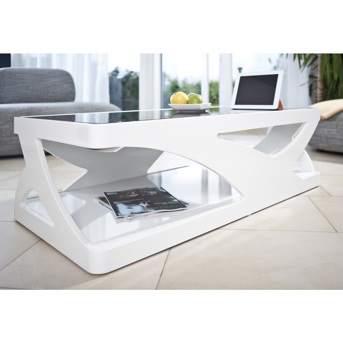 Couchtisch 120x60x38 cm weiß/schwarz – Bild 2