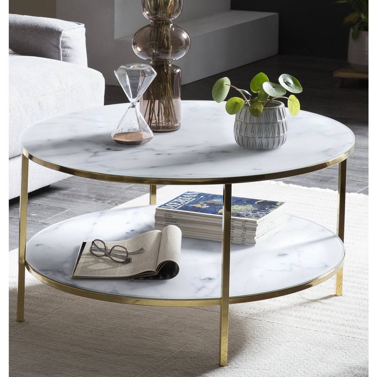 Couchtisch mit 2 Ablagen Ø 80 cm