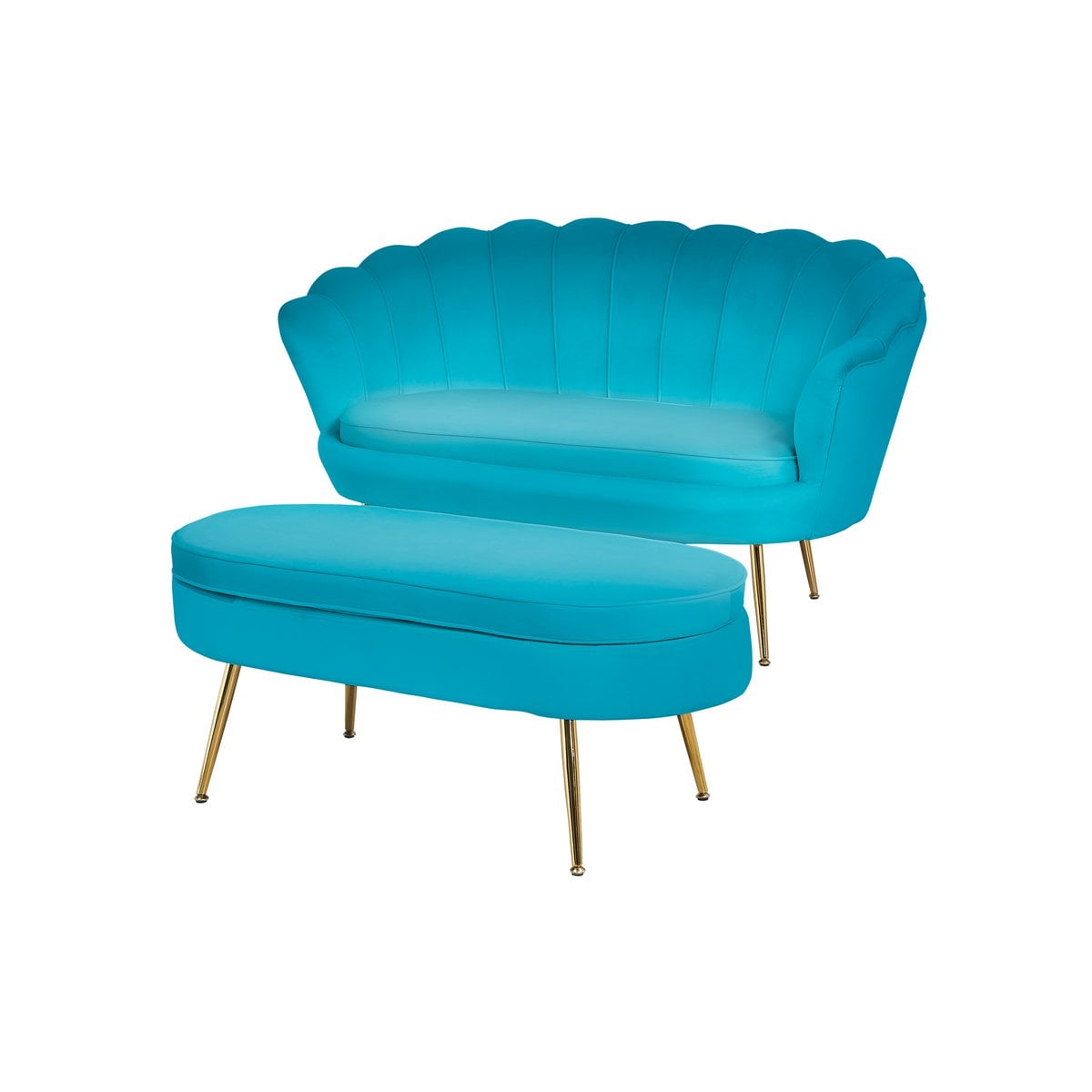 Sitzpouf oval aus Samt Blau – Bild 7