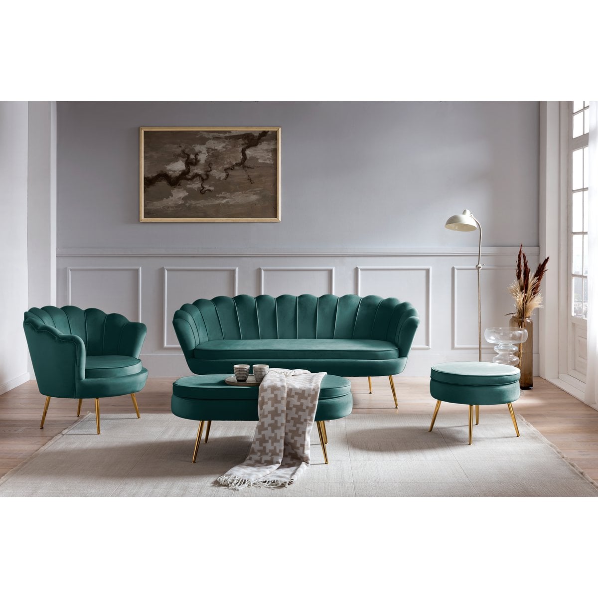 Sitzpouf oval aus Samt Grün – Bild 6