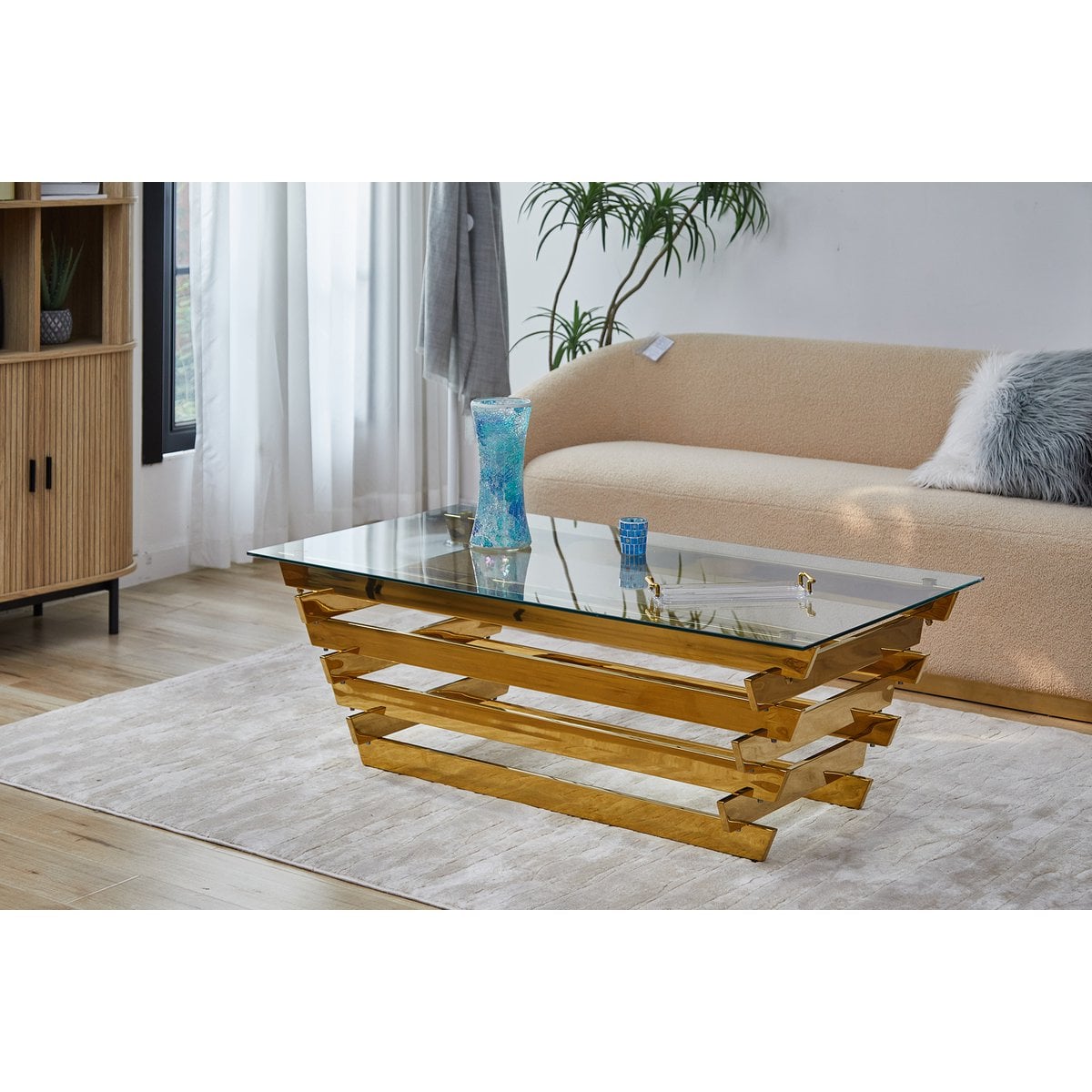 Couchtisch 130x70 cm Gold/Klarglas – Bild 2