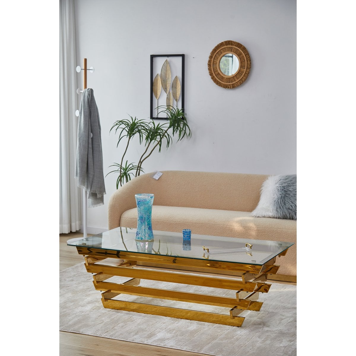 Couchtisch 130x70 cm Gold/Klarglas – Bild 4