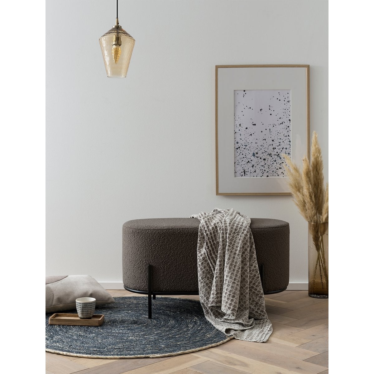 Polsterhocker Bouclé Stoff Anthrazit – Bild 3