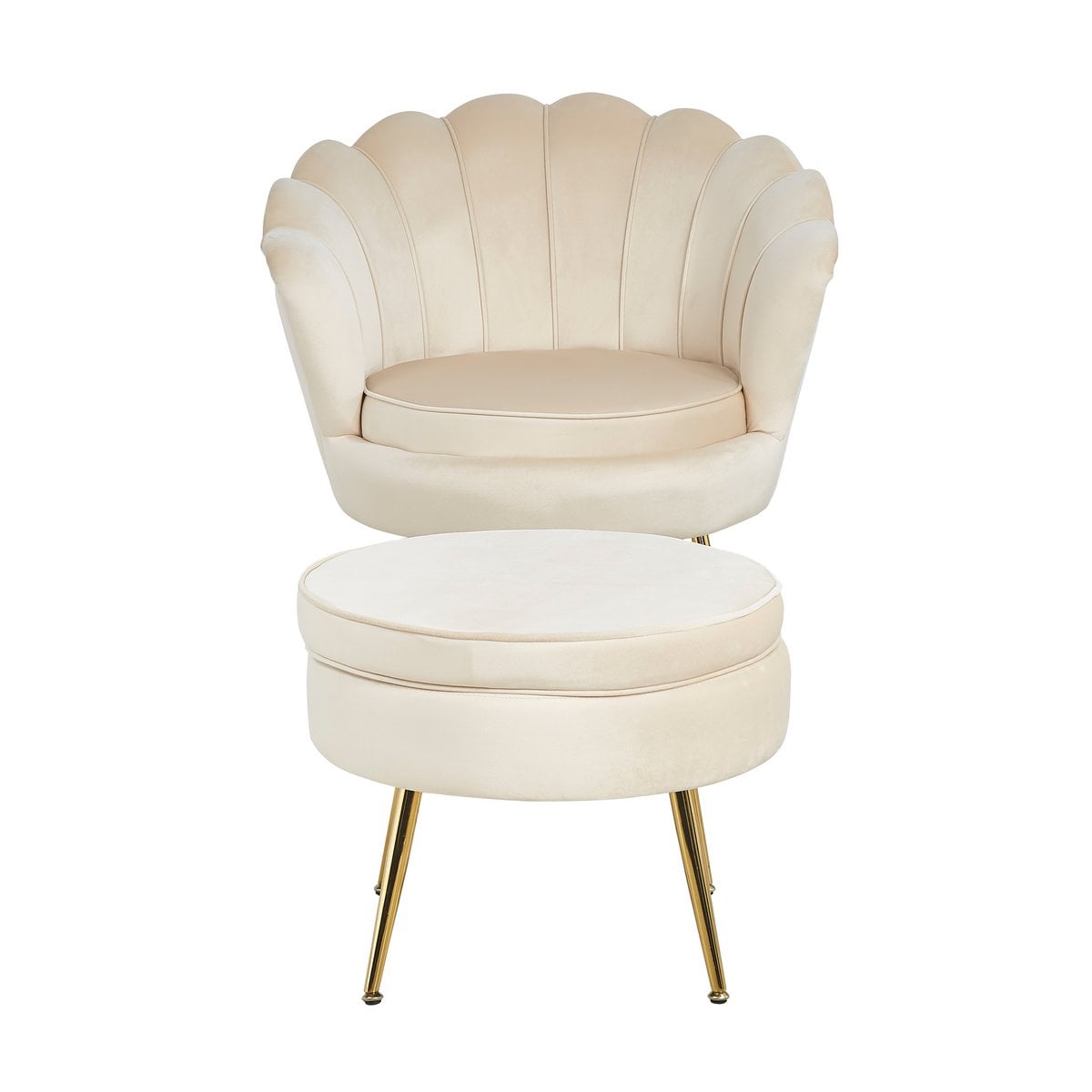 Sitzpouf rund aus Samt Beige – Bild 8