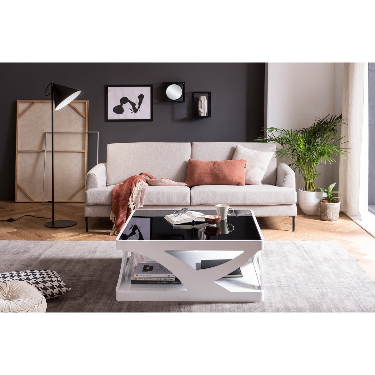 Couchtisch 90x90 cm weiß/schwarz – Bild 5